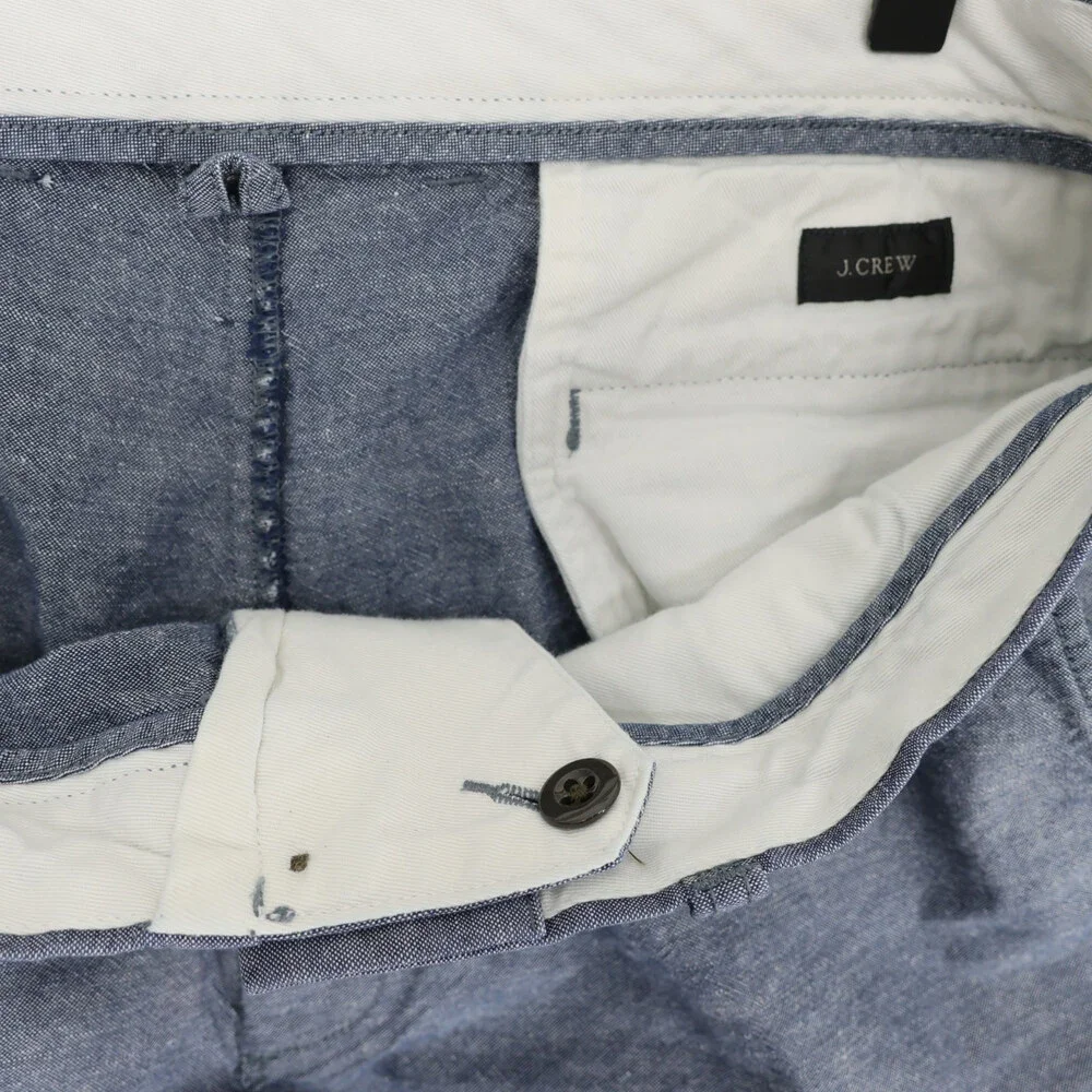 J Crew 770 Pants Mens 33x32 Blue Chambray Cotton Linen Blend Urban Slim
